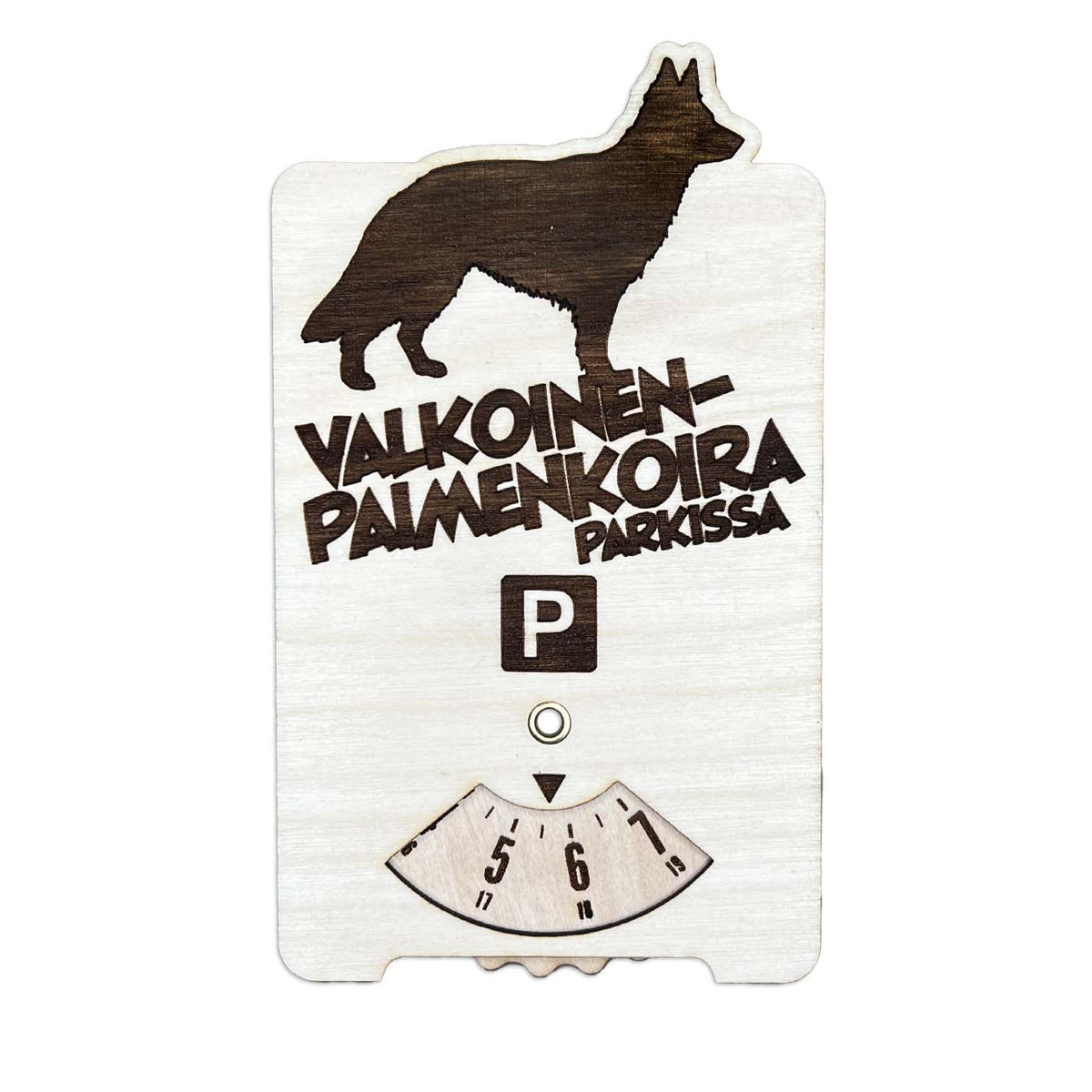 Valkoinen paimenkoira parkkikiekko